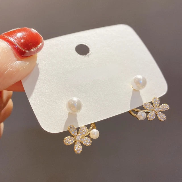 Upscale 14k Gold Jewelry Real Gold Earrings Zircon Pearl Twist Luxury Stud Earrings for Women