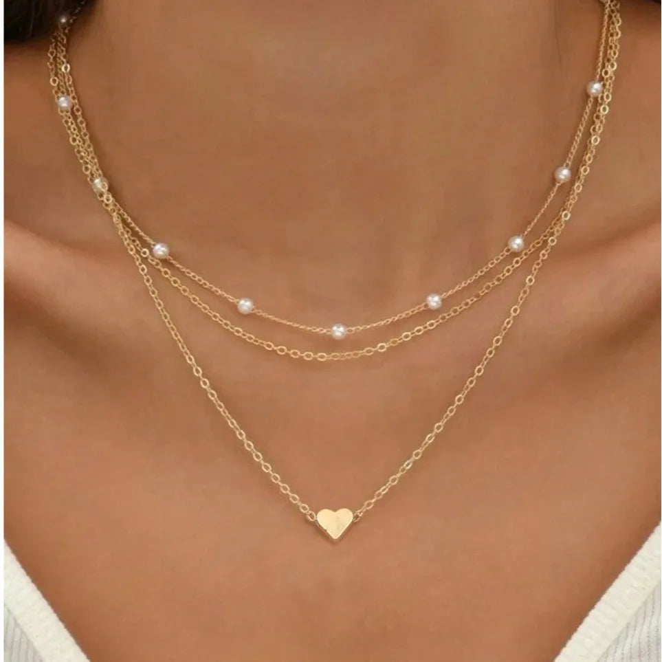3pcs Women's Pearl Necklace Set 14K Gold