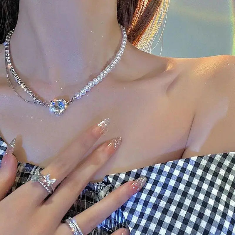 New Beads Women's Neck Chain Kpop Gold Pearl Choker Necklace