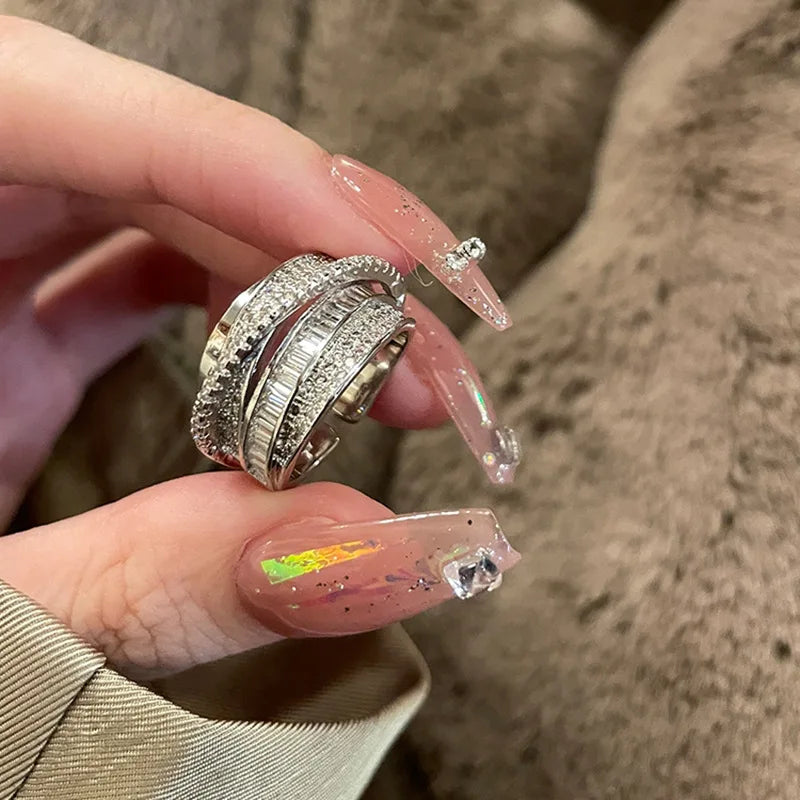 High Quality Copper Inlaid Zircon Multi-layer Star Opening Ring Women's Plated 18k-Gold