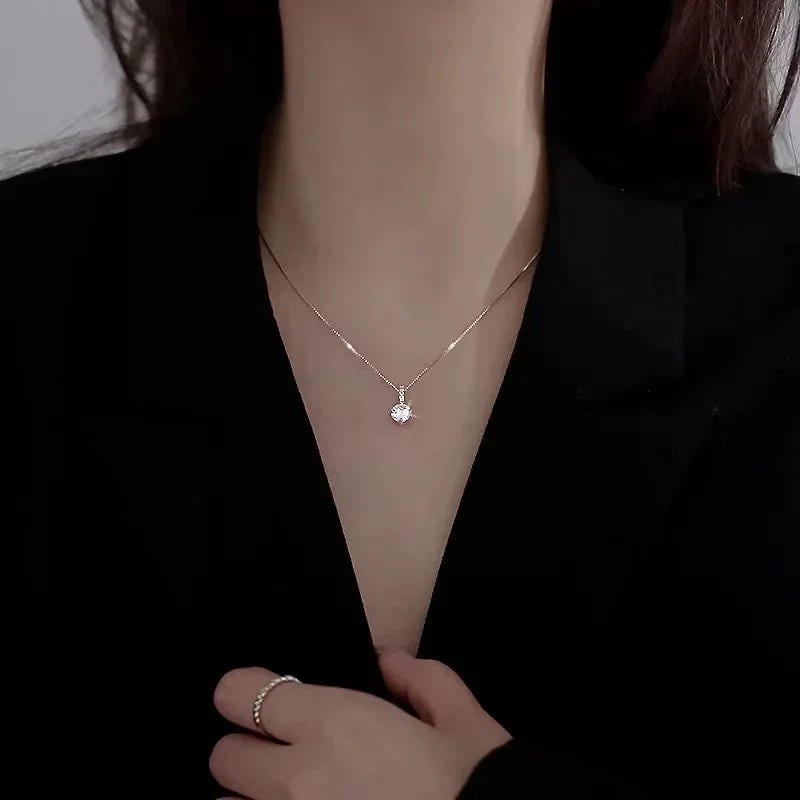 Sterling Silver Round Zircon Necklace Minimalist Style