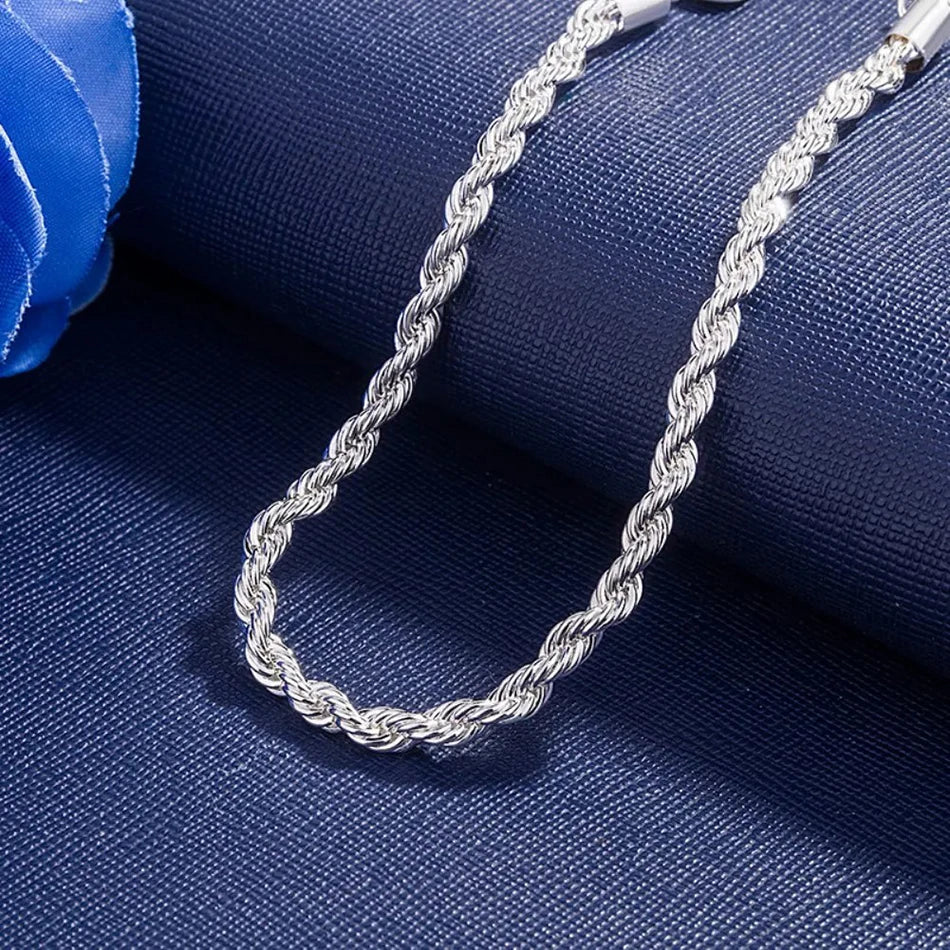 Sterling Silver Unisex 4mm Rope Chain Bracelet