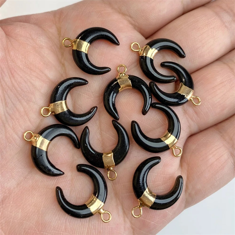 3PCS/lot Natuarl Moon Shape Gems Stone Pendants