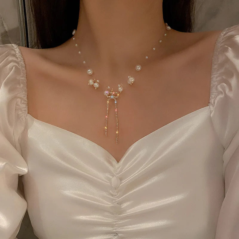 New Beads Women's Neck Chain Kpop Gold Pearl Choker Necklace