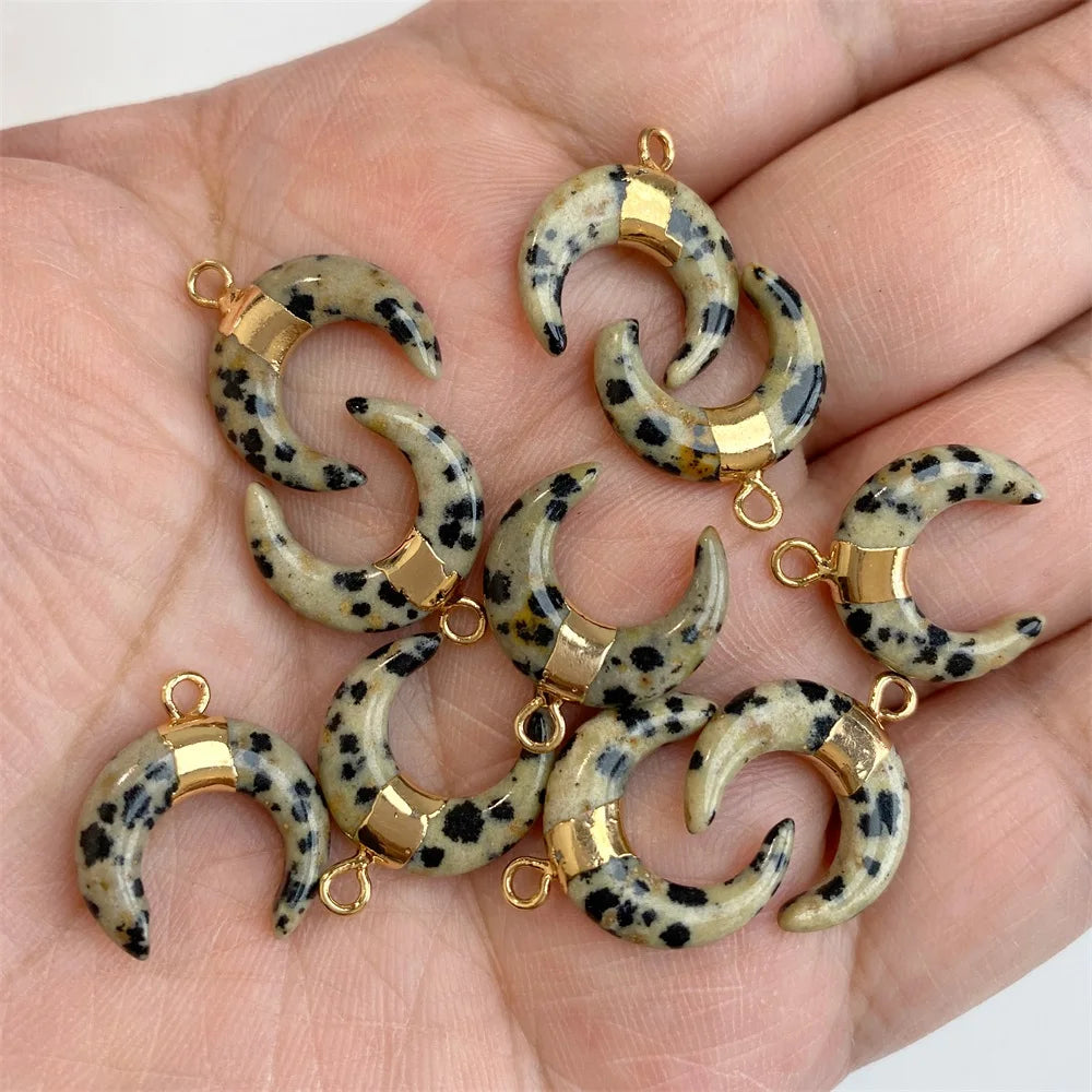 3PCS/lot Natuarl Moon Shape Gems Stone Pendants