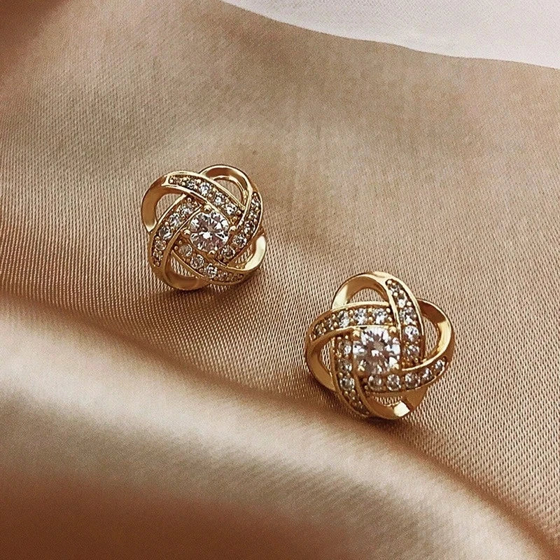 Upscale 14k Gold Jewelry Real Gold Earrings Zircon Pearl Twist Luxury Stud Earrings for Women