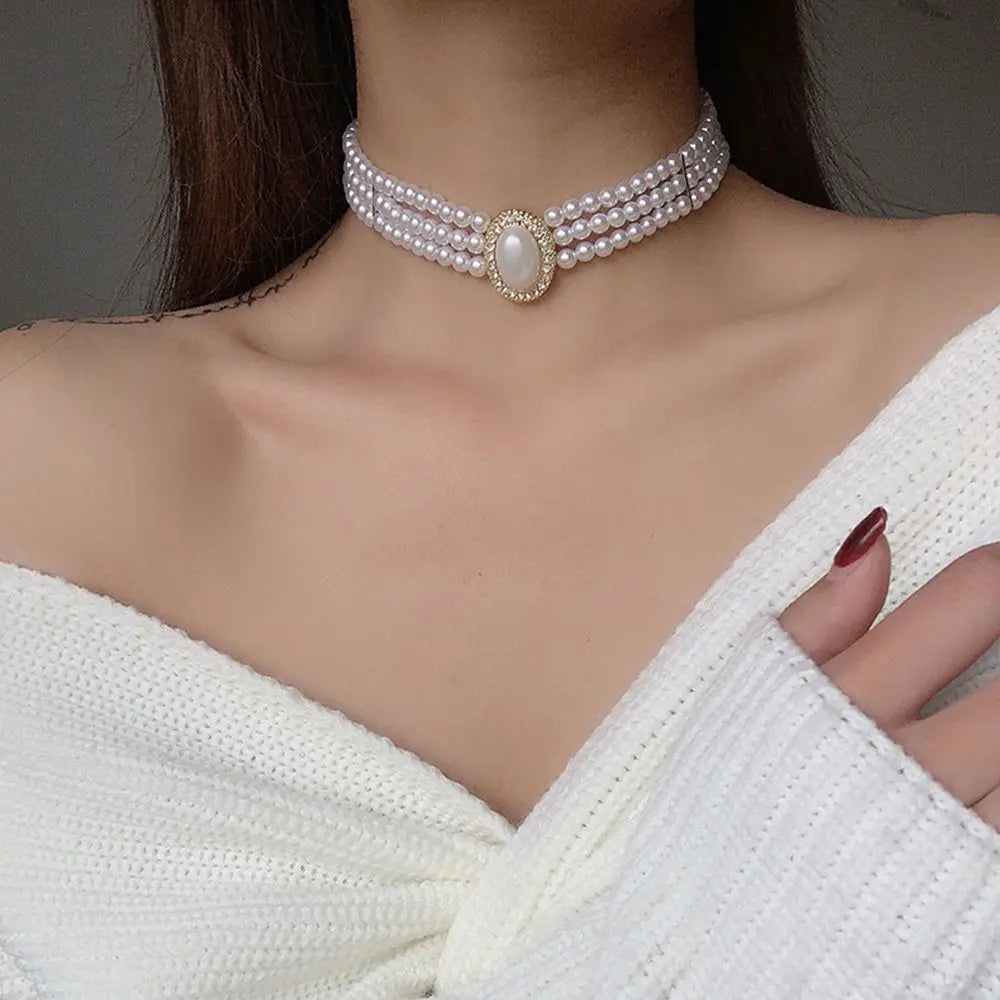 Baroque Pearl Gem Choker Necklaces for Women