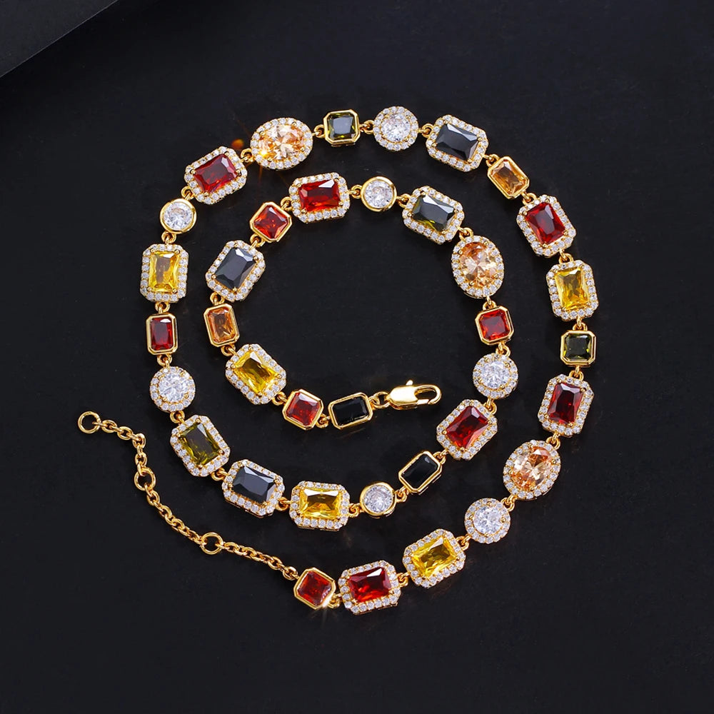 Vibrant Multi Color Cubic Irregular Chain Necklace for Women