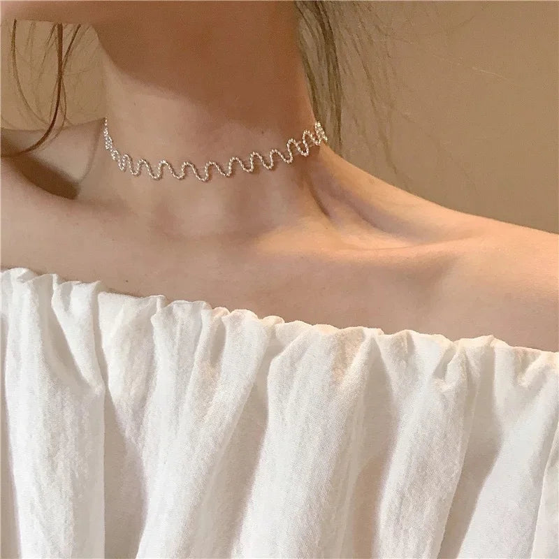 New Beads Women's Neck Chain Kpop Gold Pearl Choker Necklace