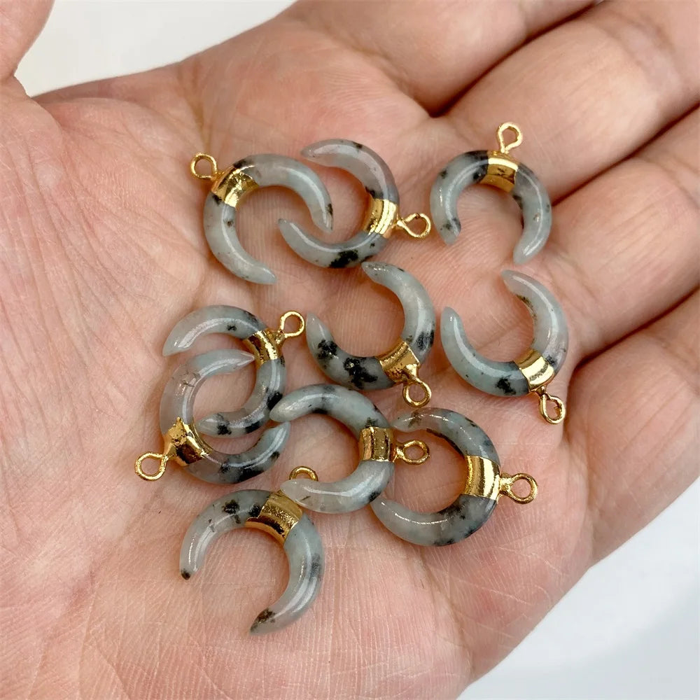 3PCS/lot Natuarl Moon Shape Gems Stone Pendants