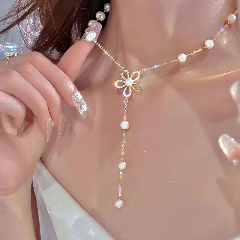 New Beads Women's Neck Chain Kpop Gold Pearl Choker Necklace