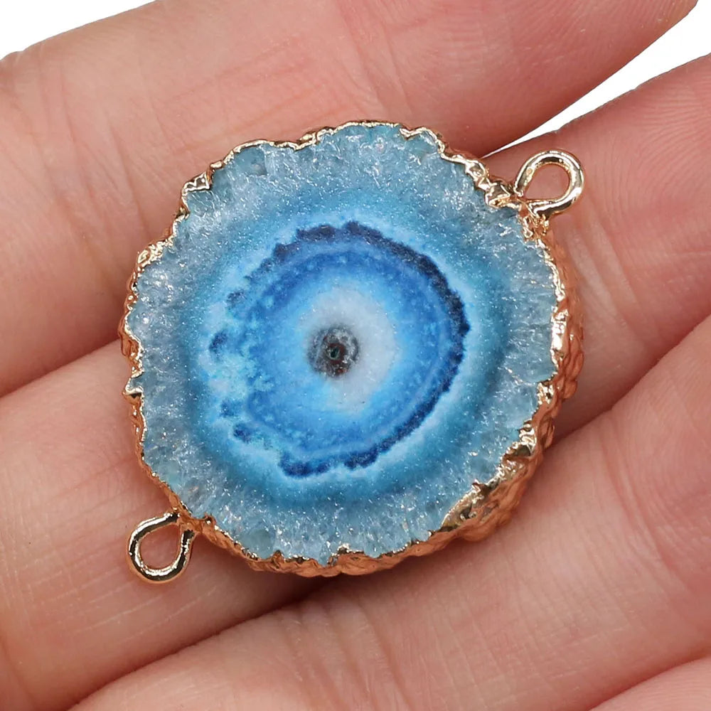 1PC Natural Gem Stone Charms Connector Agates Druzy Quartz Pendant