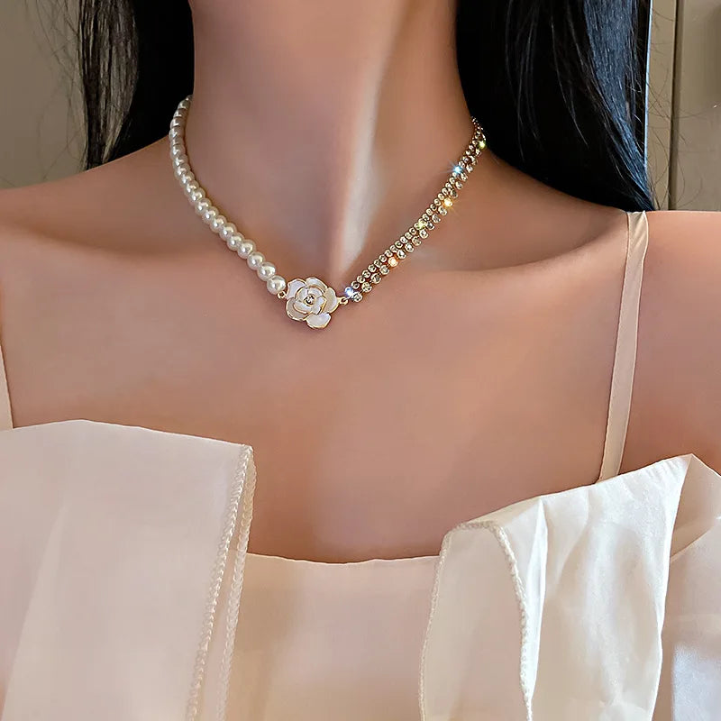 New Beads Women's Neck Chain Kpop Gold Pearl Choker Necklace
