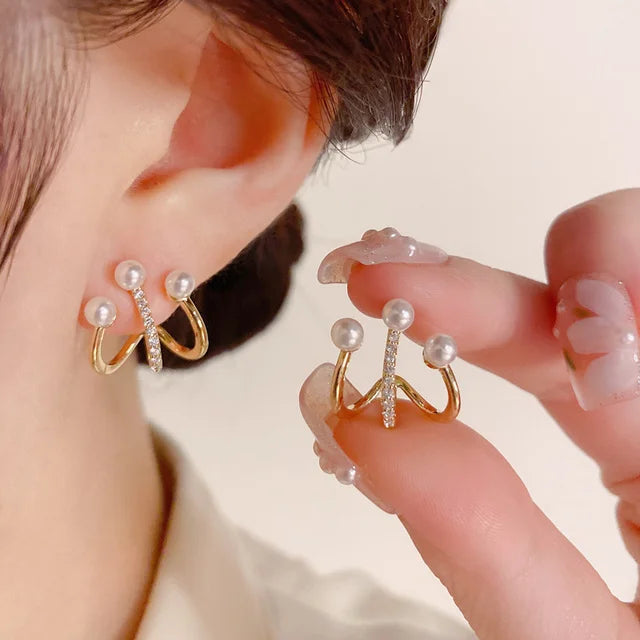 Upscale 14k Gold Jewelry Real Gold Earrings Zircon Pearl Twist Luxury Stud Earrings for Women