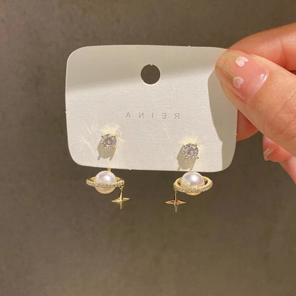 Upscale 14k Gold Jewelry Real Gold  Earrings Zircon Pearl Twist Luxury Stud Earrings for Women