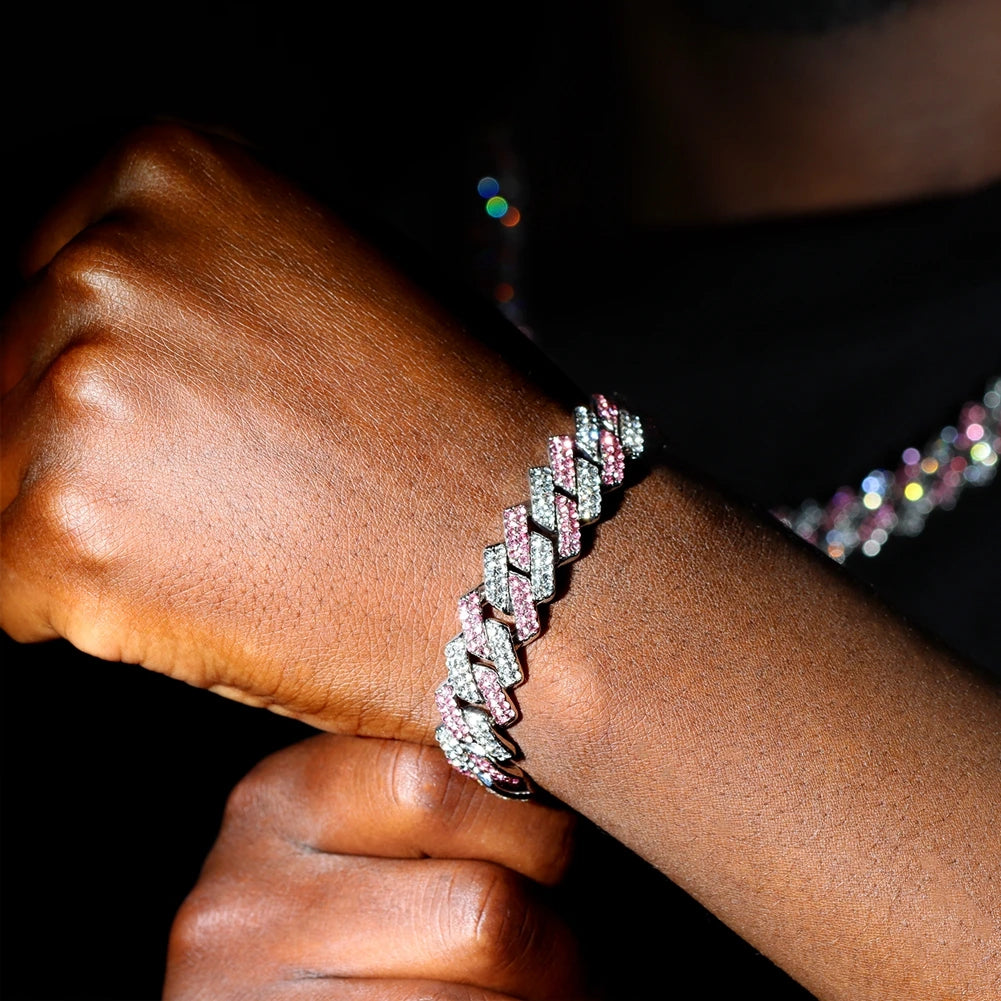14MM Iced Prong Link Cuban Chain Bracelets for Men
