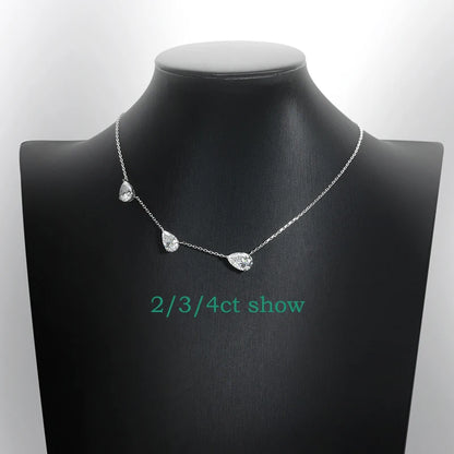 Gradient Moissanite Necklace for Women 3 Gems Pear Cut Certified Luxury Pendant