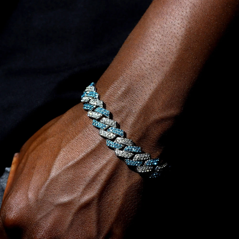 14MM Iced Prong Link Cuban Chain Bracelets for Men