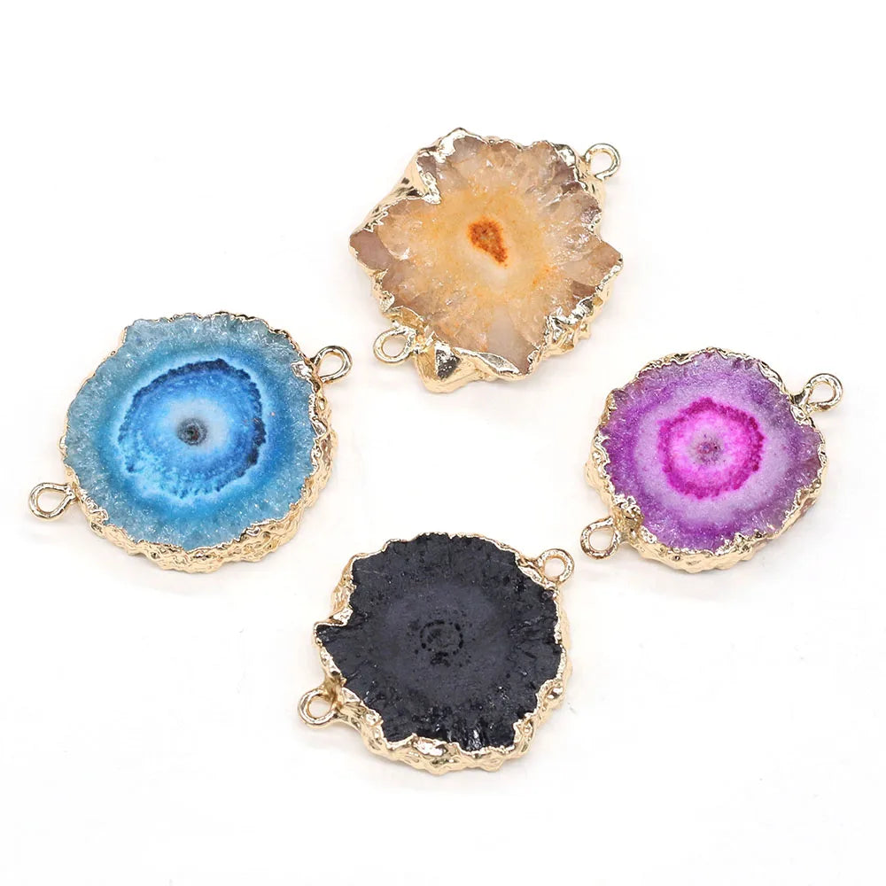 1PC Natural Gem Stone Charms Connector Agates Druzy Quartz Pendant