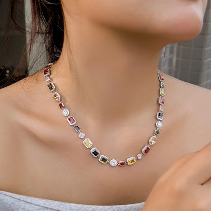 Vibrant Multi Color Cubic Irregular Chain Necklace for Women