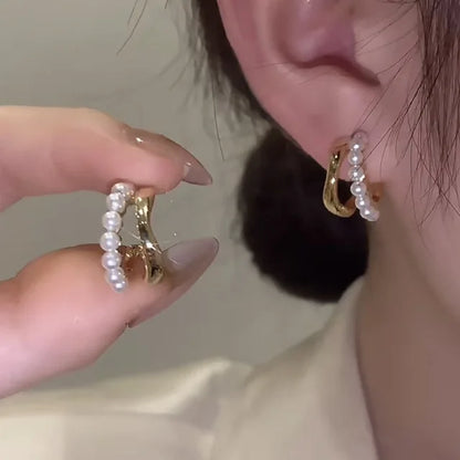 Upscale 14k Gold Jewelry Real Gold  Earrings Zircon Pearl Twist Luxury Stud Earrings for Women