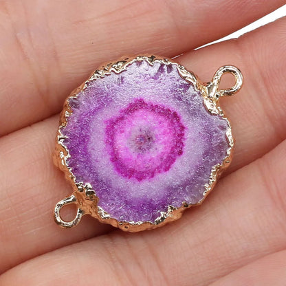 1PC Natural Gem Stone Charms Connector Agates Druzy Quartz Pendant