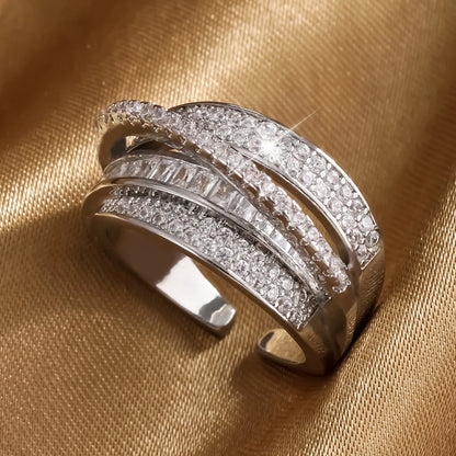 High Quality Copper Inlaid Zircon Multi-layer Star Opening Ring Women's Plated 18k-Gold
