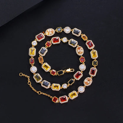 Vibrant Multi Color Cubic Irregular Chain Necklace for Women