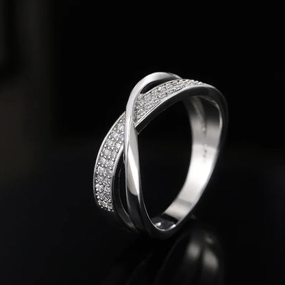 Classic Female Ring Sterling Silver Two Tone X Shape Cross Ring