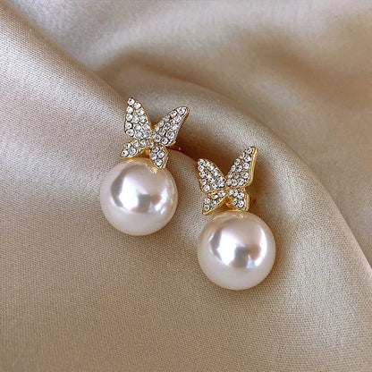 Upscale 14k Gold Jewelry Real Gold  Earrings Zircon Pearl Twist Luxury Stud Earrings for Women