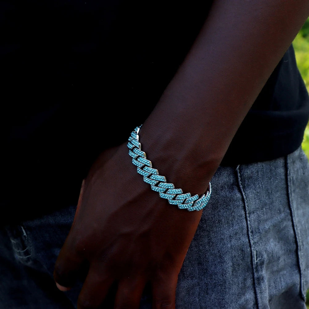 14MM Iced Prong Link Cuban Chain Bracelets for Men