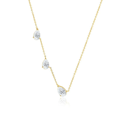 Gradient Moissanite Necklace for Women 3 Gems Pear Cut Certified Luxury Pendant