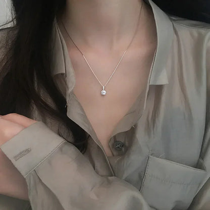 Sterling Silver Round Zircon Necklace Minimalist Style