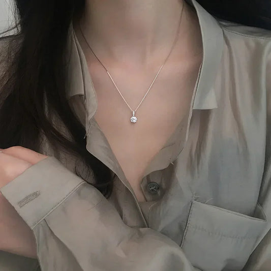 Sterling Silver Round Zircon Necklace Minimalist Style