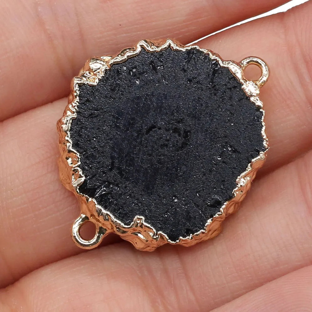 1PC Natural Gem Stone Charms Connector Agates Druzy Quartz Pendant