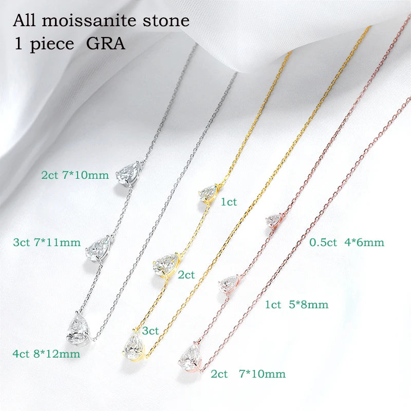 Gradient Moissanite Necklace for Women 3 Gems Pear Cut Certified Luxury Pendant