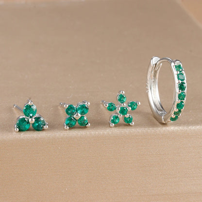 4PCS 18K Gold Plated Flower Round Piercing Earrings Set For Women