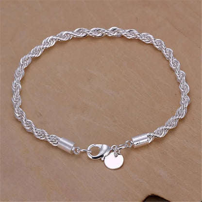 Sterling Silver Unisex 4mm Rope Chain Bracelet