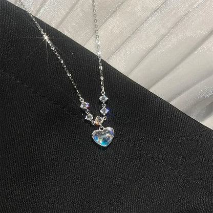Sterling Silver Round Zircon Necklace Minimalist Style