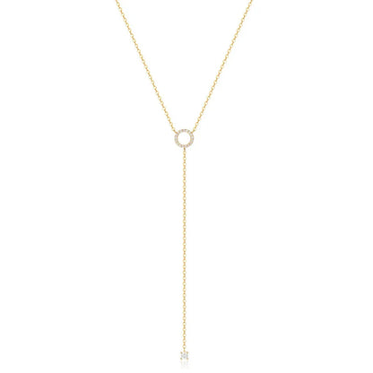 Sterling Silver Double-Deck Circle Zircon Pendant Long O-Chain