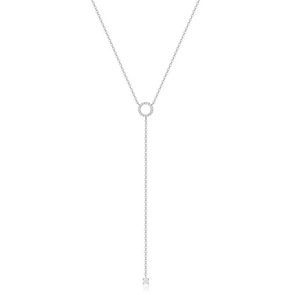 Sterling Silver Double-Deck Circle Zircon Pendant Long O-Chain