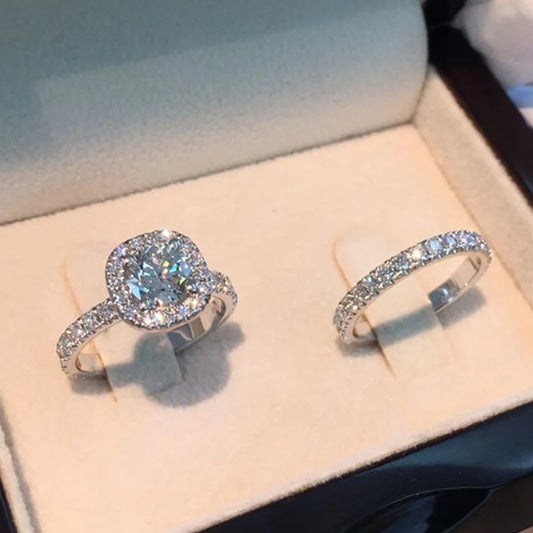 2pcs/set Luxury Crystal AAA Zircon Stone Ring Set For Women