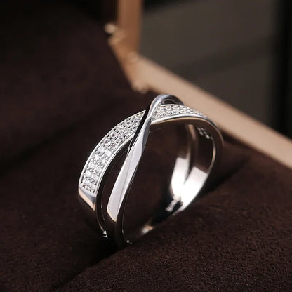 Classic Female Ring Sterling Silver Two Tone X Shape Cross Ring
