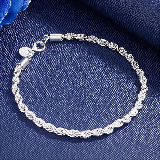 Sterling Silver Unisex 4mm Rope Chain Bracelet