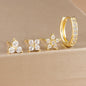 4PCS 18K Gold Plated Flower Round Piercing Earrings Set For Women