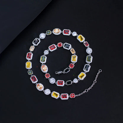 Vibrant Multi Color Cubic Irregular Chain Necklace for Women