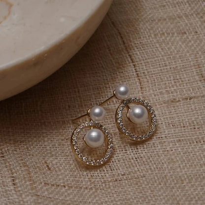 Upscale 14k Gold Jewelry Real Gold  Earrings Zircon Pearl Twist Luxury Stud Earrings for Women
