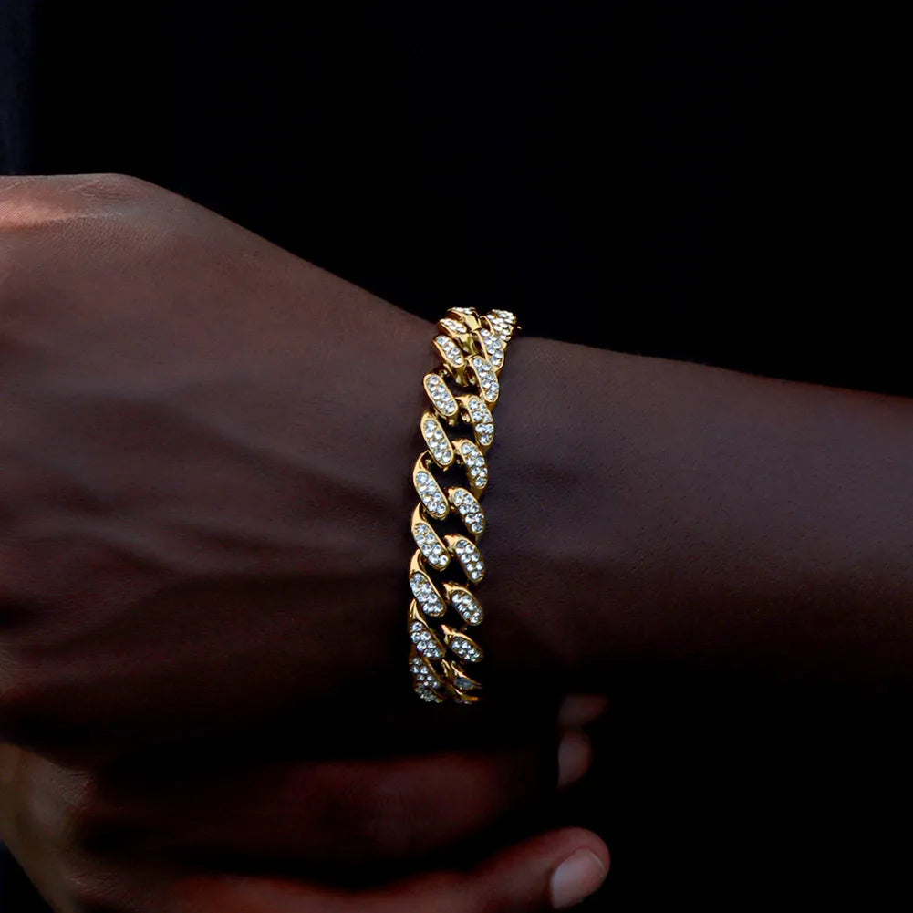 14MM Iced Prong Link Cuban Chain Bracelets for Men
