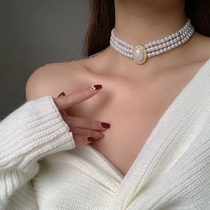 Baroque Pearl Gem Choker Necklaces for Women