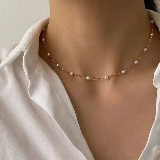 3pcs Women's Pearl Necklace Set 14K Gold
